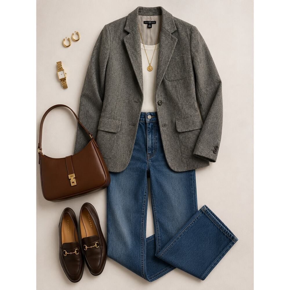 Gap Grey Wool Blend Tailored Blazer Jacket Minimalist Quiet Luxury Size 10